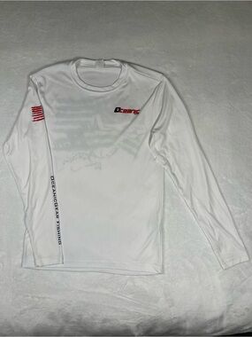 Oceanic Gear Fishing Performance Shirt XS White Long Sleeve Patriotic USA Flag
